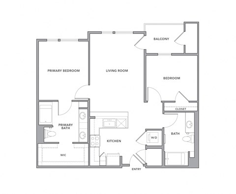 Floor plan for 2 beds, 2 baths, 1076 sqft